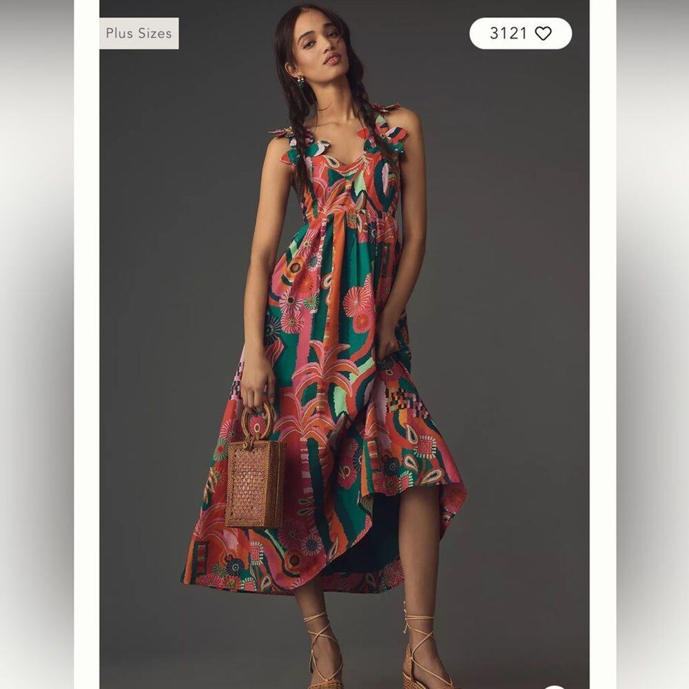 FARM RIO Anthropologie Pleated Palm Midi Pockets Dress, Size 2X Brand New SOO - Picture 9 of 16